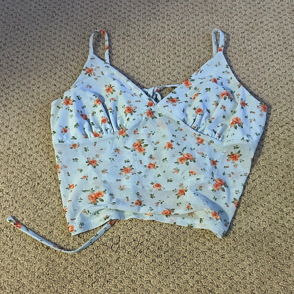 Wild Fable Light Blue Floral Crop Top